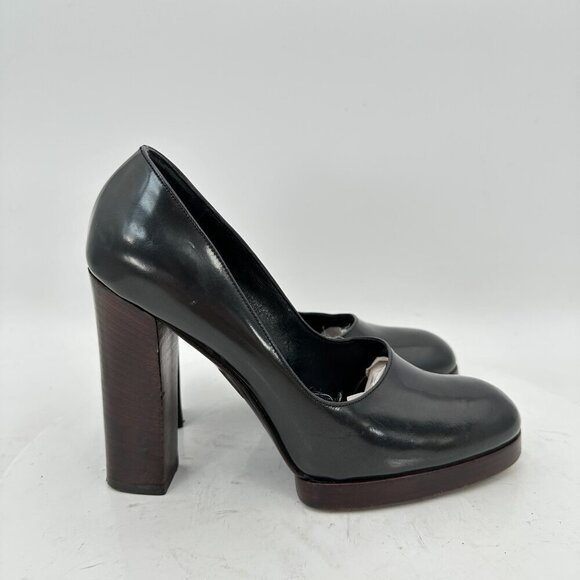 Gucci Women Size 9B Black Leather Platform Slip On Pump Block Heel Shoes - Picture 4 of 11